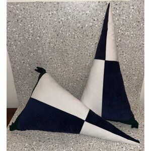 Triangle Corduroy Decorative Throw Pillows Navy Green Cream Nautical Pennant Den